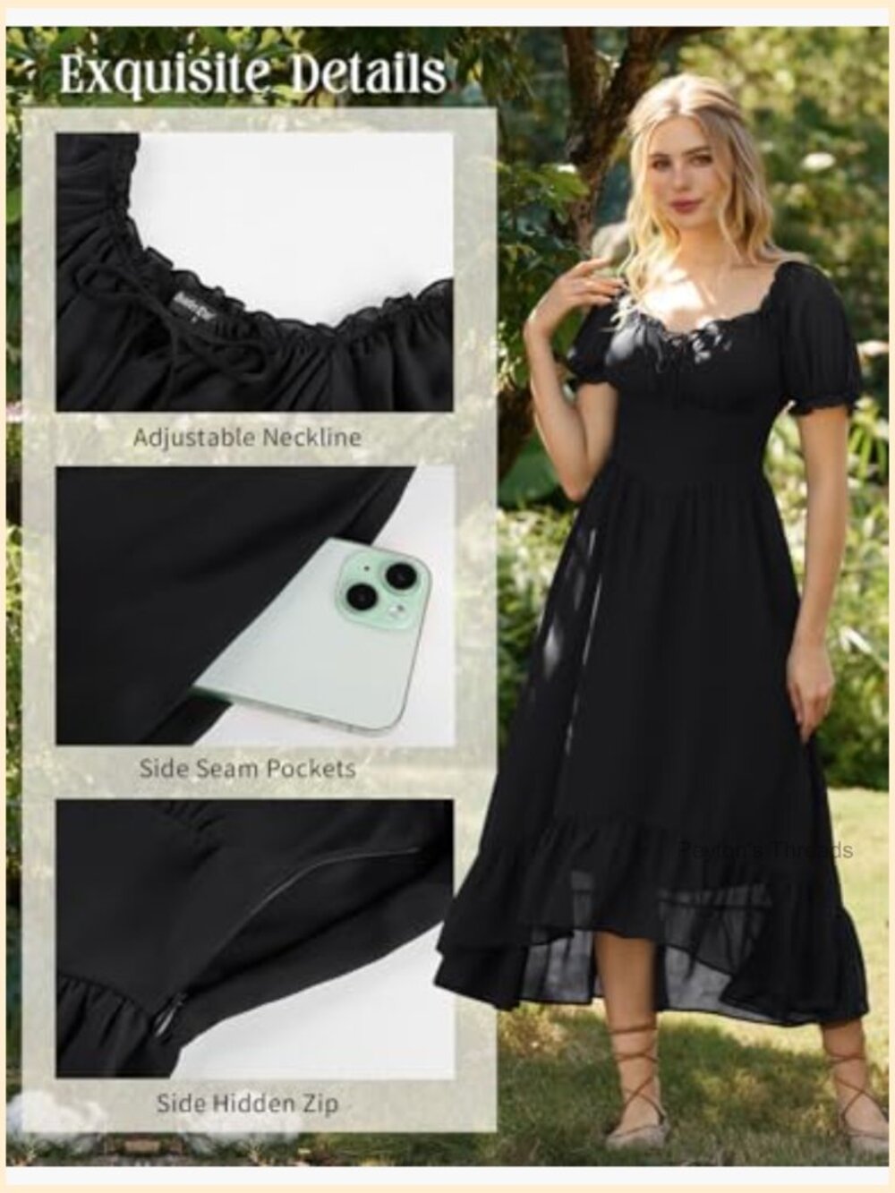 Off Shoulder Puff Sleeve Smocked Waist Tiered Long Maxi Dress Chiffon - Picture 4 of 7